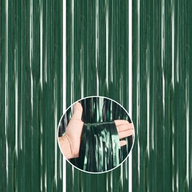 PartyWoo, Pack of 3 Curtains, Tinsel for Birthday Decoration, Wedding Decoration, Party Decoration, Baby Shower, JGA Decoration (Dark Green, 1 x 2 m), Green-9004