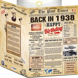 86th Birthday Cards for Men & Women - Back In 1938 Newspaper (A4 Bday Card + Envelope) Gifts Large HAPPY BIRTHDAY Decorations for Her Him Vintage Funny card for Wife Husband Grandparents Anniversary