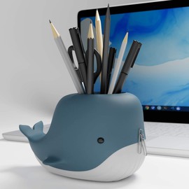 MUSTARD Moby Whale Pen Pot and Phone Holder | Pen Holder with Magnetic Section | Novelty Pen Organiser for Work or Home | Fun Pencil Cup | Whale Desk Tidy | Gift Idea for Office School Colleagues