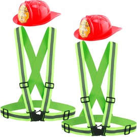 4 Pcs Adult Firefighter Set Include Red Plastic Fire Hats and High Visibility Reflective Safety Braces Adjustable Straps for Men Women Construction Workers Traffic Control Running Cycling Surveyor