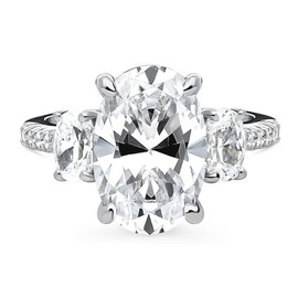 BERRICLE Sterling Silver 3-Stone Wedding Engagement Rings 5.5 Carat Oval Cut Cubic Zirconia CZ Statement Cocktail Anniversary Ring for Women, Rhodium Plated Size 6