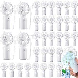 Glooglitter 36 Pcs Mini Portable Fans Bulk Handheld Battery Operated Fan with Lanyard for Makeup Eyelash, Cooling Lightweight Pocket Personal Fans for Indoor Outdoor Travel Use (White)