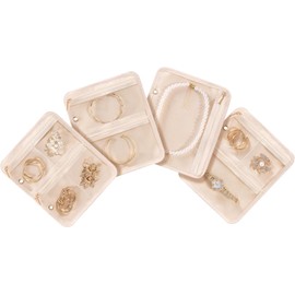 Lolalet Organizador Joyero de Viaje, 4 Bolsiloos Transparente de Terciopelo Exhibidor de Almacenaje de Joyería para Pendientes Pulseras Collares Anillos -Rosa Claro
