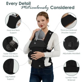 MISSWISDOM Baby Carrier Newborn to Toddler, Adjustable Toddler Carrier, Baby Holder Carrier, Kangaroo Infant Carriers with Widen Shoulder Straps, Black
