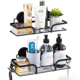 TAILI Shower Caddy Suction Cup 2 Pack, Heavy Duty Bathroom Shower Organizer, No Drilling Shower Shelves for Inside Shower, Stainless Steel Black Shower Holder Organizer for Bathroom