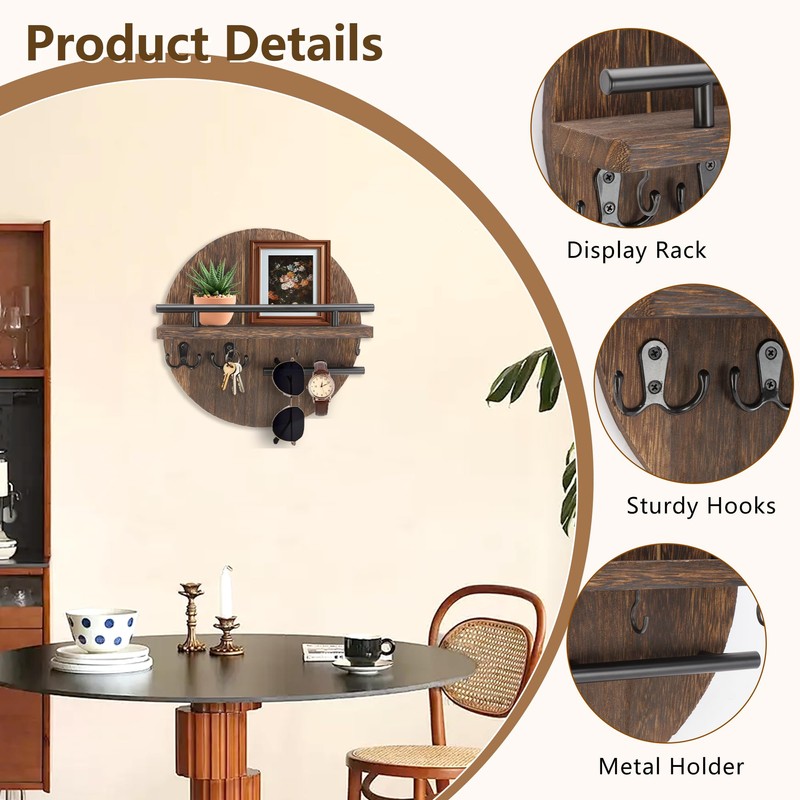 awagas Wooden Key Holder for Wall, 11.8" Rustic Key Rack