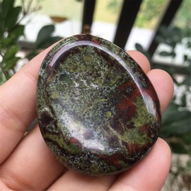 Ladeukoi Natural Dragon Bloodstone Crystal Thumb Worry Stone, Hand Carved Healing Crystal Teardrop Pocket Stones for Anxiety Stress Relief Meditation