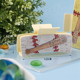 Framendino, 2 Pack Baseball Hair Claw PU Leather Softball Sport Rectangle Large Clip Accessories for Women White & Yellow