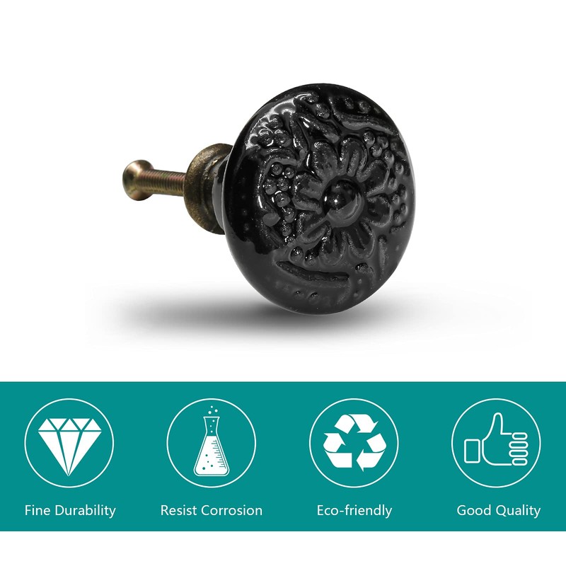 Seimneire 12pcs Black Cabinet Knobs, Retro Ceramic Dresser Knobs, 34mm