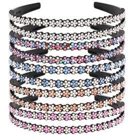 FASOTY 5 Pack Rhinestone Headbands Fashion Double Rows Bling Crystal Beaded Headband Flower Nonslip Hair Hoop Plastic Headbands with Teeth Thin Headbands Hair Accessories for Women Girls