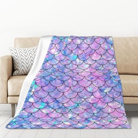 Cute Mermaid Scales Blanket for Girls, Mermaid Gift for Kids Adults, Soft Fuzzy Flannel Mermaid Throw Blankets for Bed Sofa Chair Mermaid Scales Decor 40x60 Inches