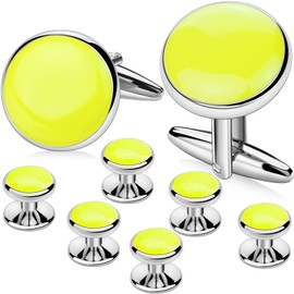 AMITER Men’s Cufflinks and Tuxedo Studs Set, Suitable for Black Suit White Shirts on Wedding, Anniversary, Birthday