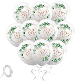 Satiskid Pack of 30 Wedding Balloons, 12 Inch Balloons Wedding Decoration, Hearts Around Eucalyptus Wedding Balloons, White Helium Balloons for Marriage Proposal, Engagement, Wedding Decoration