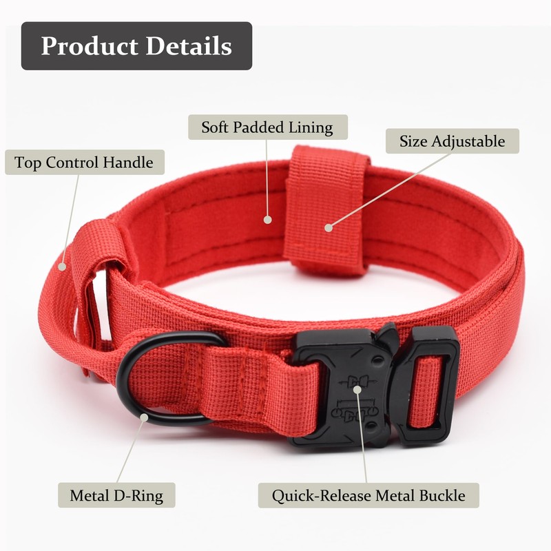 Tactical Dog Collar, Adjustable Military Training Nylon Dog Collar with
