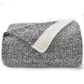 Znhinery Cozy Knit Throw Blanket, Soft Washable Knitted Blanket for Bed Couch Boucle Feather Knit Blanket Oversized Coastal Blanket Indoor Outdoor Chunky Knit Blankets (Black, Twin 60"x80")