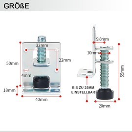 bowarepro Pack of 4 Furniture Leg Levelers for Shelves Cabinets Workbench, Stainless Steel Heavy Duty Furniture Leveling Feet for Furniture Table Cabinets Workbench Shelves, 25 mm Adjustable (6 cm)