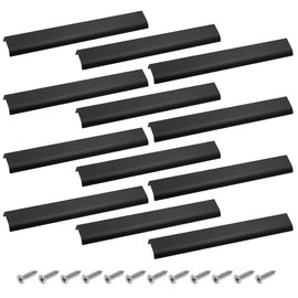 BokWin 12Pcs 300mm/11.8" Black Mount Finger Edge Pull, Furniture Drawer Handles, Aluminum Concealed Handle for Home Kitchen Door Drawer Cabinet with Screws