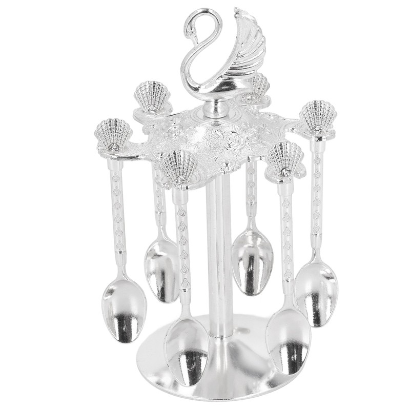 Coffee Spoon Holder Elegant Swan Silver Color Zinc Alloy Rotatable