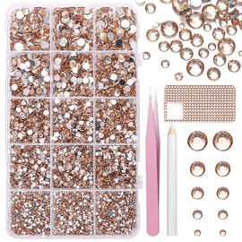 16000 Pcs Resin Rhinestones for Crafting, Flatback Champagne Gems Jelly Rhinestones, Mixed Sizes Champagne Bedazzling Crystal with Pickup Tool for DIY Crafts Clothing Tumblers Mugs Shoes Nail Art