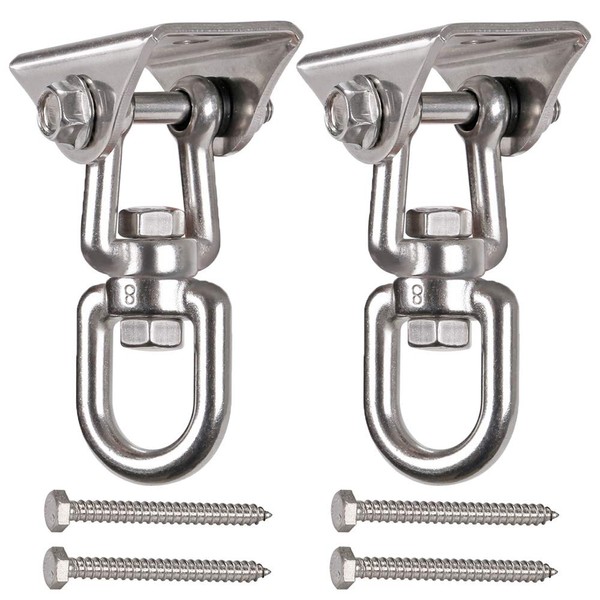 WAREMAID Set of 2 Heavy Duty 360° Swivel Swing Hangers, Stainless Steel Swing Hook for Ceiling Wooden Porch Swing Hanging kit Playground Gym Rope Boxing Hammock Chair Yoga Mount 1000 lb Capacity