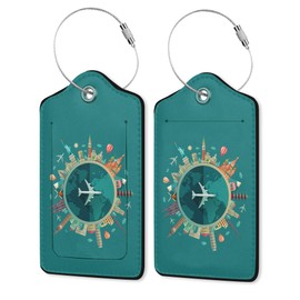 Luggage Tag,Go Travel Flight Views Luggage Tags for Suitcases with Privacy Name Id Card PU Leather Luggage Tags for Women/Men Travel