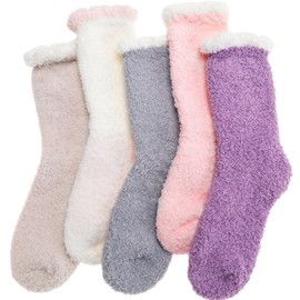 ANTSANG Cuddly Socks for Women Fluffy Winter Socks House Socks Warm for Women Bed Socks Thick Socks, Mixed Color A (5 Pairs)