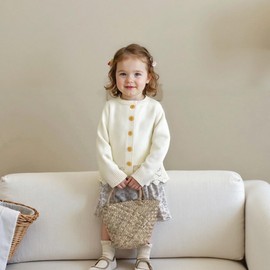 Hadetoto Baby Girls Cardigan Knit Long Sleeve Button Closure Warm Lace Sweater Coats Knitted Clothes (UK, Age, 6 Months, 9 Months, Cream)