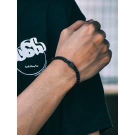 Richsteel Cool Heavy Bracelet for Men Boys Black Cuban Link Chain Bracelets 21cm Mens Jewellery