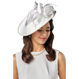 BABEYOND Derby Hats for Women - Fascinators Tea Party Hats Headband Wide Brim Fascinator for Wedding Cocktail White