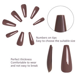 SIUSIO Pack of 400 Colourful Coffin Nails, Full Cover, Press on Pure Colour, Ballet Acrylic, Fake Nails, Extra Long Ballerina False Gel Nails, Art Tips for Women and Girls (Red Brown)
