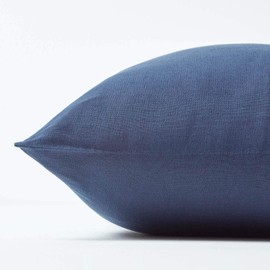 HOMESCAPES Linen Cushion Cover Navy Blue 80 x 80 cm, Half Linen Cushion Cover Zip, 60% Linen & 40% Cotton