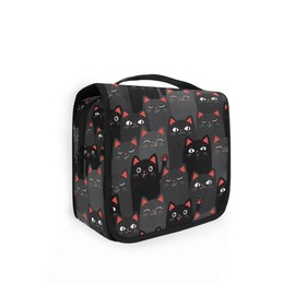 Moyyo Kawaii Black and Grey Cats Toiletry Bag Travel Wash Bag Organised Toiletry Bag Hanging Toiletry Bag Gym Camping Toiletry Bag Portable Cosmetic Organiser Bag for Women Girls Kids
