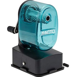 X-Acto 2012687-BLU Bulldog Vacuum Wall Mount Manual Pencil Sharpener, Blue, See-through Receptacle, Affix to Any Nonporous Surface, X-ACTO Hardened Helical Cutter