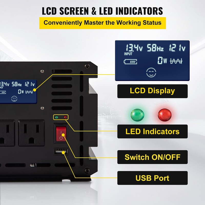 VEVOR Power Inverter, 2500W Modified Sine Wave Inverter, DC 12V