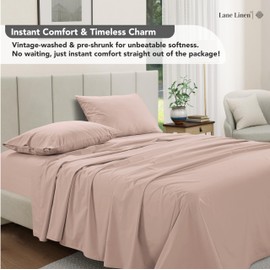 LANE LINEN 100% Mercerized Cotton Vintage Washed Percale Sheets Twin Size Bed, Naturally Temperature Regulating Low Pilling Fade Resistant 15" Deep Pocket Twin Sheets- Sepia Rose