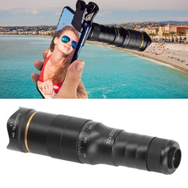 Cell Phone Camera Lens Kit, Universal 32x Telephoto Lens, Portable 32X Mobile Phone Zoom Lens Clip On Double Adjustment HD Mobile Phone Telescope Len for Most Smartphone (Black)