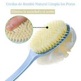 3 Piezas, Cepillo de Ducha con Cerdas, Cepillo de Baño de Ducha de Doble Cara, Cepillo Corporal de Baño para Ducha para Exfoliar y Lavar el Cuerpo, Cepillo de Espalda para Exfoliar Húmedo o Seco, Mango Largo de 34.5 cm (Azul)