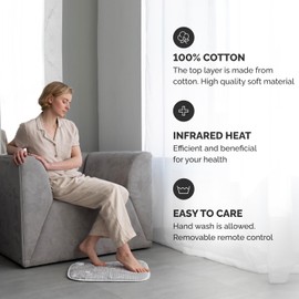 EcoSapiens Grey Electric Heating Pad 40 x 50 cm, 100% Cotton, 3 Heating Modes, 60 Minute Timer, to Relieve Neck, Shoulder Pain, Back Warmer, Regular Pain, Infrared Heating Mat