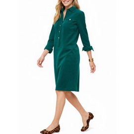 Women's Corduroy Long Sleeve Midi Dresses Fall Button Down Shift Cord Dress Green