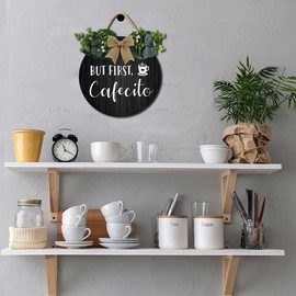Hilonret Coffee Bar Sign,But First Cafecito Rustic Round Wooden Sign,Bar Signs For Home, Office, Store Or Restaurant