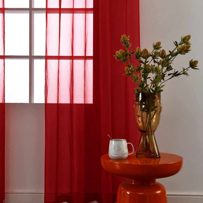 SpaceDresser - Cortinas transparentes de 4 paneles rojas de 208