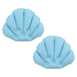 PATIKIL Inflatable Bath Pillow with Suction Cups, 2 Pack Terry Cloth Covered Shell Shape Bathtub Spa Pillow Neck Support for Bathtub Hot Tub, Blue