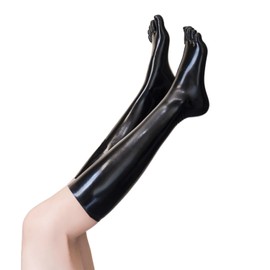 GREEFEI Latex Socks Rubber Toe Long Sock for Clothing, Black Latex Stocking Cosplay Party Knee High Socks (XL)