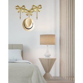 CARMELIT Triple Bow Hooks Decorative Gold Wall Hooks Bow Wall Decor Gold Coat Holder Wall Mount Purse Hanger Cute Butterfly Hook