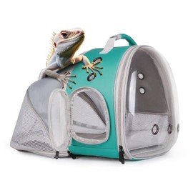 Expandable Bearded Dragon Backpack Carrier with Clear Bubble Window Large Space Travel Cage for Hedgehog Rat Parrot,Rabbit,Sugar Glider,Airline Approved (Green, Back Extention)