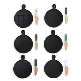 DEMDACO Mini Round Artisan Real Wood Charcuterie Ebony 5 x 6.5 Wood Serving Board with Mini Knife, Set of 6 Assorted