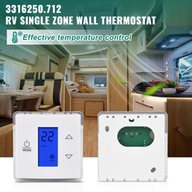 TOPAZ 3316250.700 RV Single Zone RV Thermostat Replacement for RV Camper Trailer Conditioners, w/Digital Temperature Display, Cool/Furnace/Heat Strip, Three Input Areas, Bright Blue Backlight