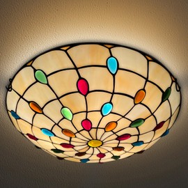 ARTZONE Tiffany Ceiling Lights, Stained Glass Ceiling Light 3-Lights 16 Inch Tiffany Flush Mount Ceiling Light for Bedroom Dining Living Room Entryway Foyer