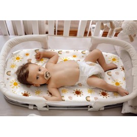 REZIPO 4 Pack Boho Baby Sheets Unisex Fitted Baby Sheets Neutral for Baby Boys or Girls Boho Sunshine and Rainbow Style (Bassinet Sheets)