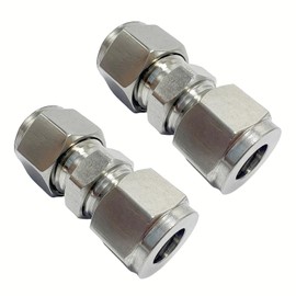 Closmos 304 Stainless Steel Compression Tube Fitting Union with Double Ferrules 3/8" OD x 3/8" OD, Pack of 2